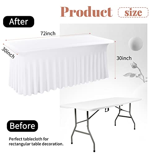2 Packs 6Ft White Spandex Table Skirts Wrinkle-Resistant Fabric Table Skirt Fitted Stretch Tablecloth Rectangle Stretch Tables Covers Table Cloth With Skirt For Christmas Weddings Banquets Trade Show #TOP3