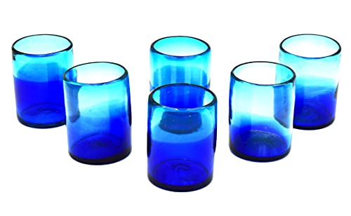 Set de 6 vasos de vidrio soplado artesanal azul