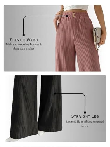 Image of SMOWKLY Authentics Women's Trendy Casual Corduroy Stretchable Baggy Loose Korean Trouser with Pockets || High Rise Elastic Waist Going Out Lounge Pants || Wide Leg Summer Pants for Woman