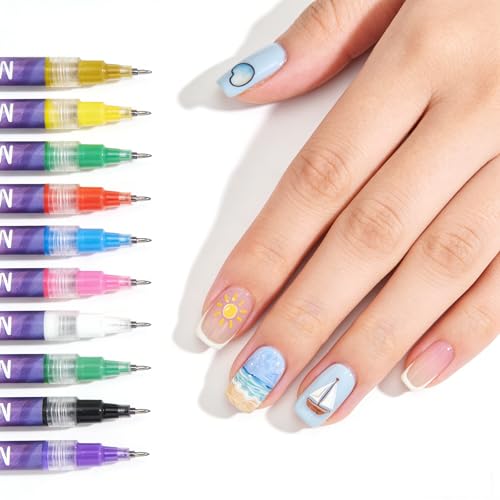 Image of 12 Colors Nail Art Pens Set, 0.5MM Fine Tip Water-Based Nail Painting Pens, Waterproof Quick-Drying Nail Art Markers for Women Girls DIY Home Salon Manicure Design