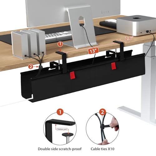 Image of Univivi No Drill Under Desk Cable Management Tray, 28 inch Cord Organizer for Table, Clamp /Screw Mount Desk Cable Management, Premium Fabric Cable Management Tray for Office, Home