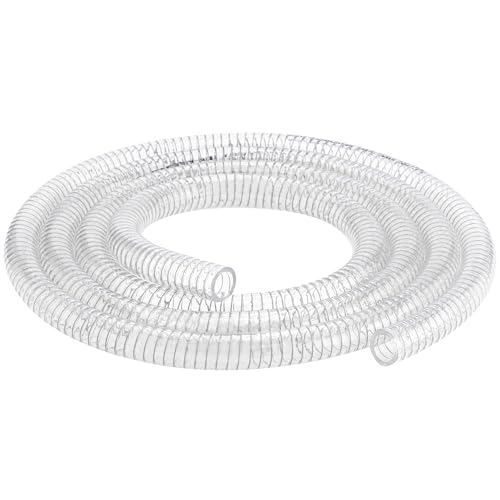 Image of Wire Reinforced Hose 1-1 /2 inchid x10ft Clear Suction Line Plastic Vinyl Tubing | Heavy Duty Spiral Steel Flexible Hose High Pressure, Drain Water Fuel Dust Colleciton Marine Pool Pump Spa