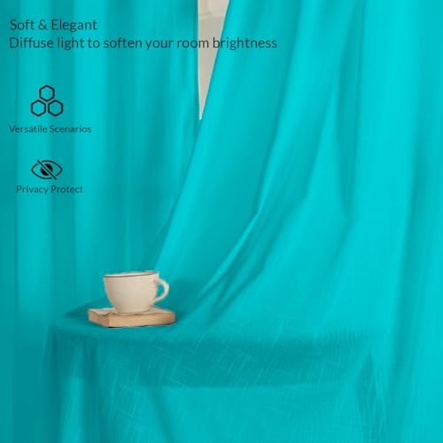 Image of HOMEMONDE Cotton Sheer Curtains Single Piece - Curtains 10 Feet Long Door with Rod Pocket Hanging (120 Inches, Blue)