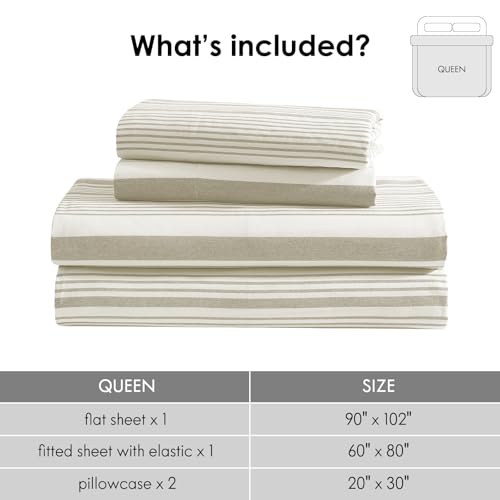 Image of ClevaHome Queen Sheets Set - 4 Piece Fitted Bed Sheet Set, Desert Stripe | 16 inch Deep Pocket, Super Soft & Breathable, Enhanced Comfort & Easy Care, Classic Stripe Sheet Set