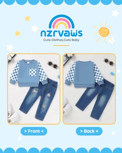 Image of NZRVAWS Toddler Baby Boy Clothes Pullover Sweater Ripped Jean Sweatsuit Little Boy Outfit Fall Winter Clothing Set 6M-7T