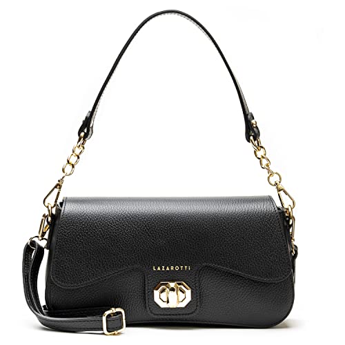 Lazarotti Damen Henkeltasche mit Umhängeriemen Milano - schwarz - Handtasche Leder - Abendtasche Lazarotti Damen Henkeltasche mit Umhängeriemen Milano - schwarz - Handtasche Leder - Abendtasche