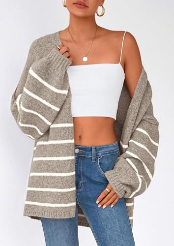 Image of PRETTYGARDEN Womens Oversized Cardigan Sweaters 2026 Fall Long Lantern Sleeve Knit Open Front Lightweight Sweater