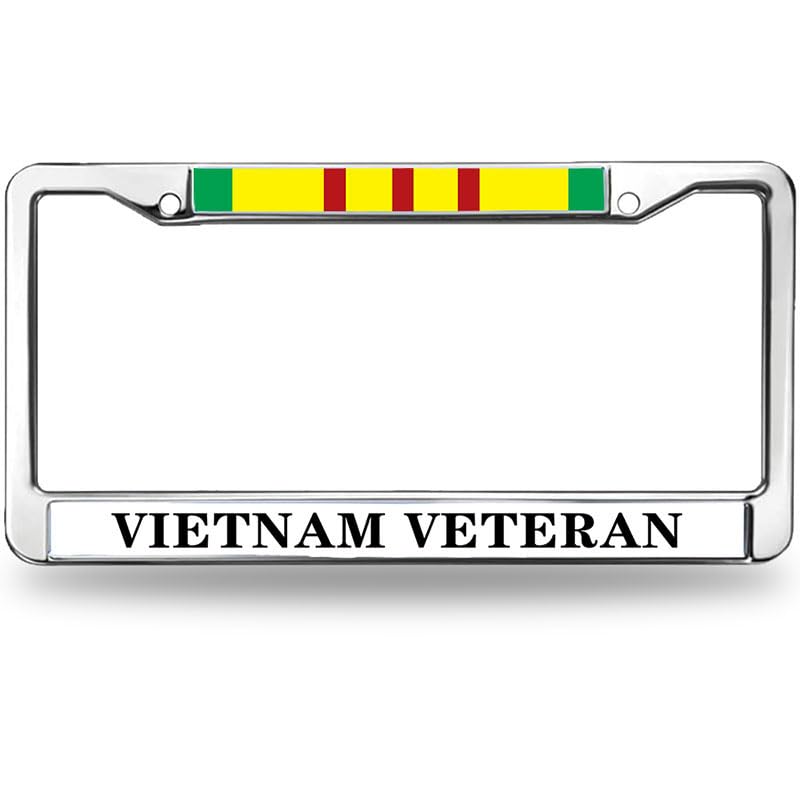 Image of US Army Vietnam Veteran Slim Design Car Licence Plate Covers,Vietnam Veteran US Army Stainless Steel Black License Plate Frame for Standard Size