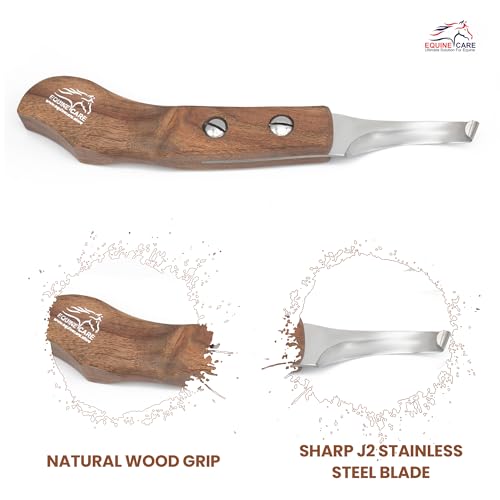 Image of Equine Care Left-Handed Farrier Hoof Knife, Sheesham Wood Handle | Left-handed farrier hoof knife with genuine Sheesham wood handle; curved J2 stainless steel blade