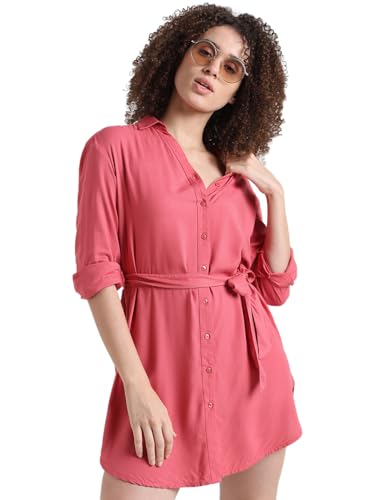 Image of ONLY Women's Cuffed Sleeves Belted Shirt Mini Dress