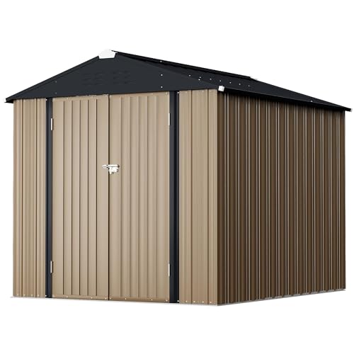 Image of GUNJI 6 x 4 FT Shed Outdoor Storage Shed Metal Garden Shed with Lockable Door Outside Waterproof Tool Shed for Backyard, Patio, Lawn (Brown)