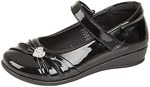 GIRLS KIDS CHILDRENS BLACK PATENT VELCRO SCHOOL FORMAL PARTY SHOES SIZE, Black Patent, 10 UK