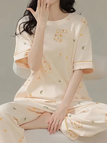 Image of Louis Luxe Womens Korean Night Dress|| Full Pyjama Set || Korean Nightsuit || Women Nightwear ||Round Neck Full Sleeve Nightsuit || Loungewear || Everyday Nightdress (ND-15)