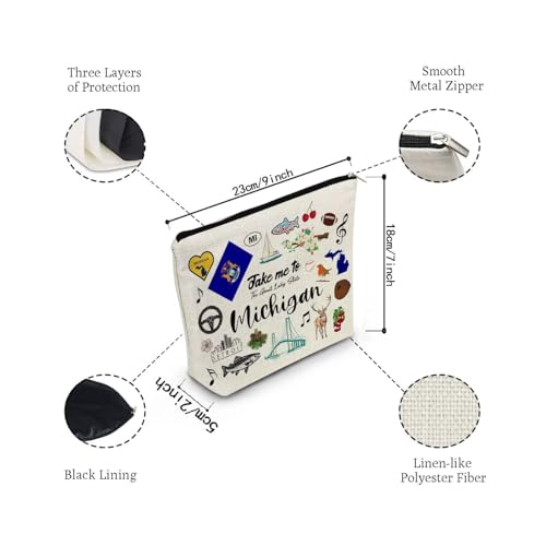 Take Me To Michigan Makeup Bag Michigan Travel Gift Small Canvas Organizer Bag with Zipper Michigan Cosmetic Bag Travel Present for Women Friends Families4