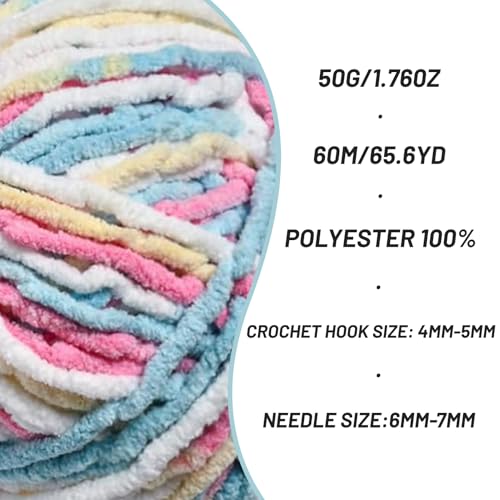 Image of 2 Pack Fluffy Velvet Yarn for Crocheting,Baby Blanket Yarn for Crocheting Soft,100g(131yds) Amigurumi Yarns,Plush Chenille Crochet Yarns,Puzzle Yarn for Crochet Weaving Craft(2 Candy Color)
