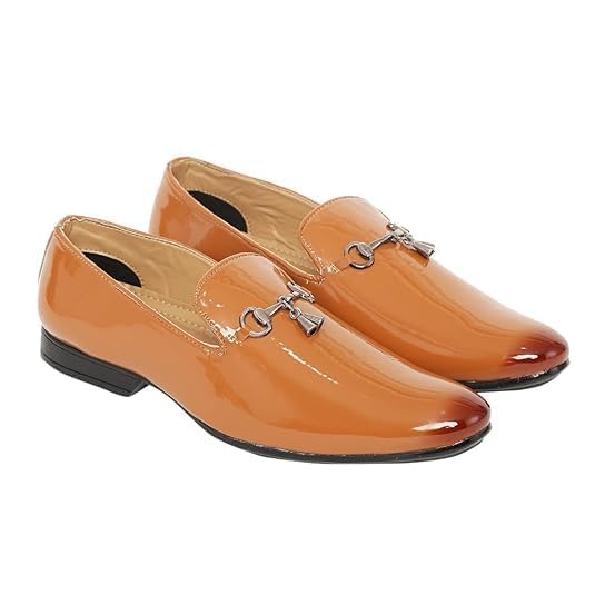 Image of Men's Black Patent Leather Loafers | Slip-On Formal Shoes with Metal Horsebit | Cushioned Insole for All-Day Comfort | Party, Office