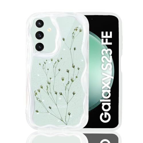 Image of KC Back Cover for Samsung Galaxy S23 FE 5G - Epoxy Real Dried Flowers Floral Soft Silicone Camera Protection Case (Transparent)
