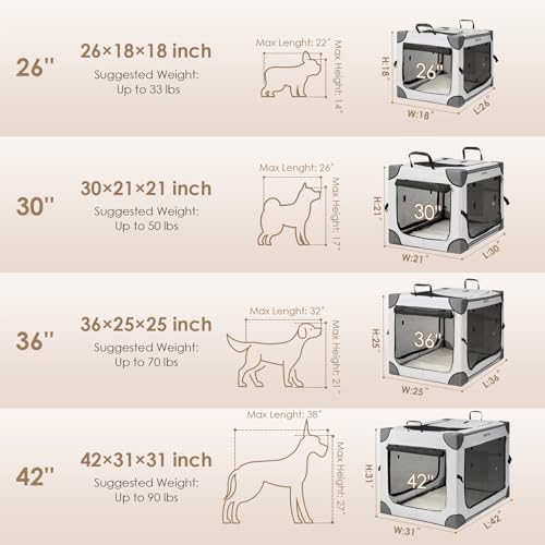 EHEYCIGA Collapsible Dog Crate 26 Inches, Portable Travel Crate for Small Dogs, Soft Foldable Pet Kennel with 4-Door Mesh Windows Indoor & Outdoor, Grey - Image 4
