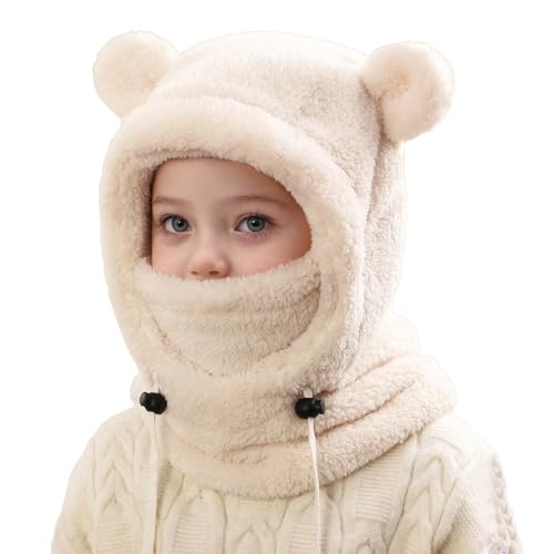 AIDIER - 3-10 Years Kids Winter Thermal Fleece Balaclava Toddler Warm Windproof Hooded Hat Scarf Children Soft Plush Full Cover Hats with Neck Warmer Boys Girls Fleece Balaclava Ski Hat for Hiking Cycling