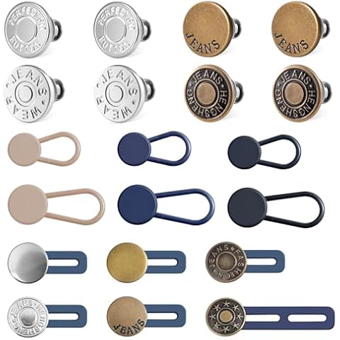 12 Sets Button Pins for Loose Jeans, 8PCS Button Extenders for Jeans, No Sew and No Tools Instant Replacement Pant Button and Waist Extension Cover