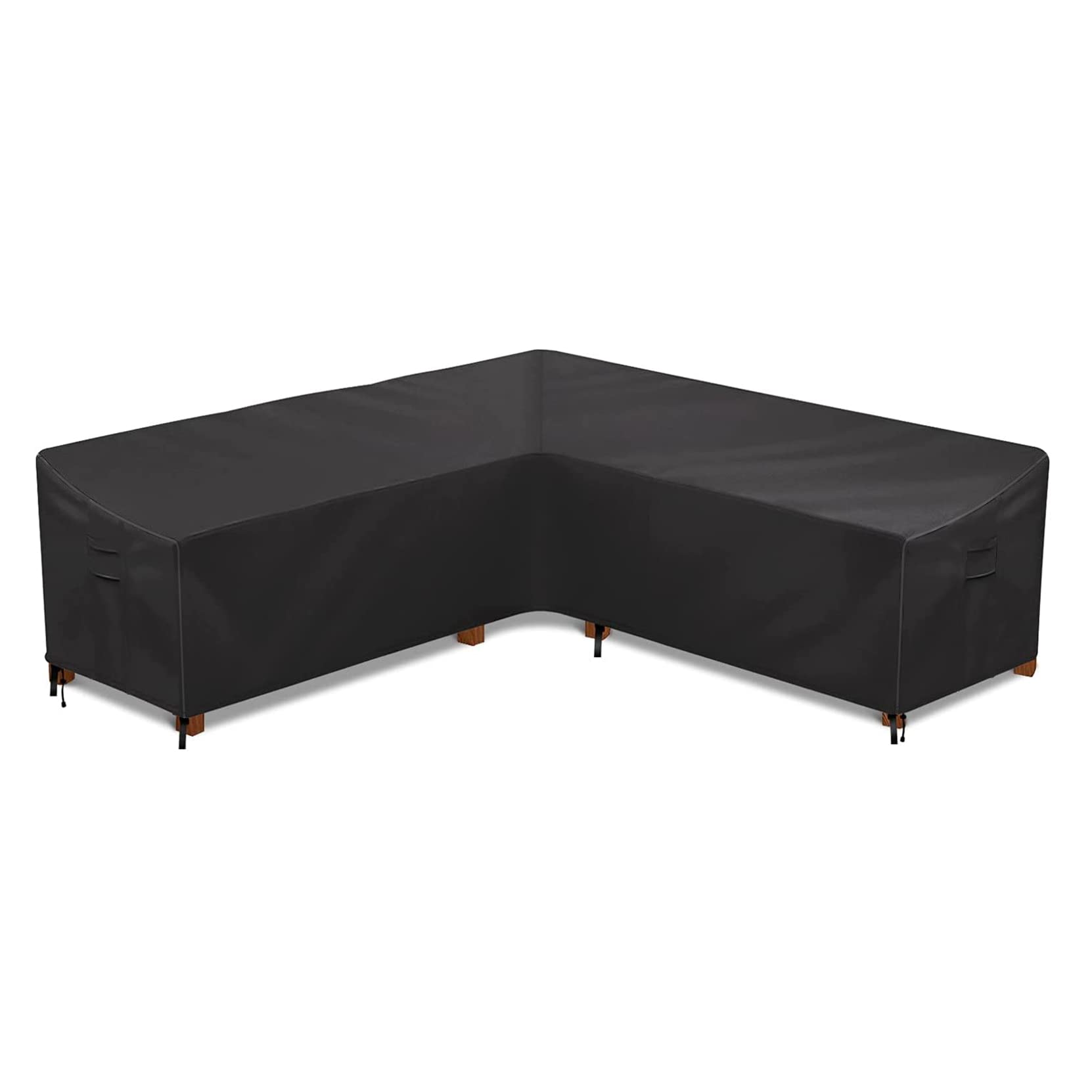 Futrzany pokrowiec ochronny, wodoodporna sofa narożna L(V) S, pokrowiec 420D, tkanina wołu, rattanowy pokrowiec ochronny na patio, uniwersalny, do użytku na zewnątrz (czarny, 300 x 300 x 98 x 70 cm)