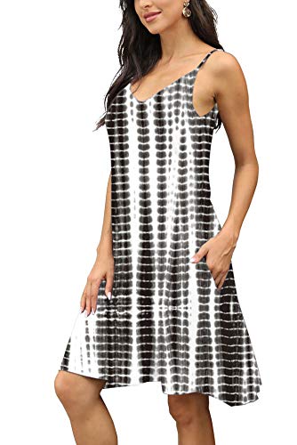 Image of Women's Summer Spaghetti Strap Casual Swing Tank Beach Cover Up Dress with Pockets