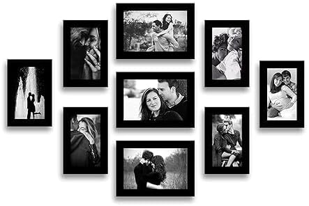Photo Frame Set for Wall, Black, Multiple Sizes, 9 Piece Gallery Wall Collection 4x6 inch 6pc and 5x7in 3pc set