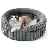Bedsure ComfyFleece™ Cat Bed, Washable Round Cute Cat Beds for Indoor Cats, Super Soft Corduroy Pet Bed for Puppy and Kitten with Anti-Slip Bottom, 23''x23''x8.5'', Warm Gray