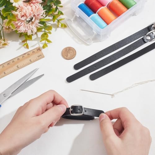 Image of PU Leather Luggage Tag Straps with Metal Buckle - Adjustable Faux Leather Loops for Suitcase and Travel, 8x1 /2 Inch Black Luggage Belt Replacements - Kilt Extender Buckle Straps for Women's Kilts