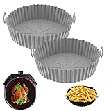 2 Stück Air Fryer Silikontopf, wiederverwendbare Air Fryer Liners, Air Fryer Basket, Küchenzubehör Ersatz für Einweg-Pergamentpapierauskleidung, kompatibel mit Ninja, Turm, Cosori (Grau)