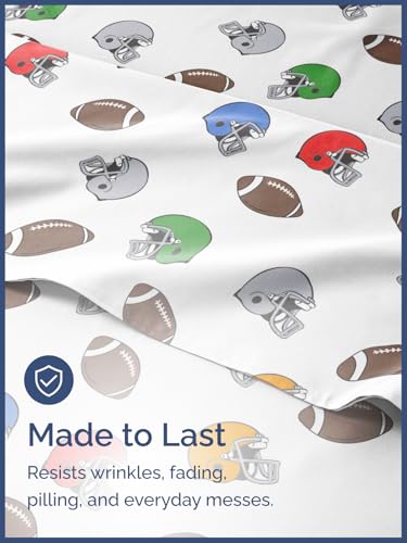 Image of Kids Full Size Football Bed Sheets - 4 Piece Kids Football Sheet Set | Football Themed Bedding, Ultra-Soft, Cute & Cozy, Breathable & Machine Washable, Bed Set for Boys, Girls & Teens, Breathable