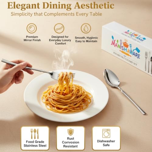 Image of 4 Pcs Silver Stainless Steel Cutlery Set for Dining Table | 1 Dinner Spoon, 1 Dinner Fork, 1 Dessert Spoon & 1 Fruit Fork (Perfect Spoon Fork Set for Kitchen)