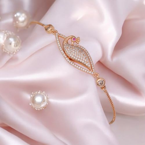 Image of Nilu's Collection Rose Gold Plated American Diamond Crystal Contemporary Bracelet Jewellery with Adjustable Pull-Chain Bracelet for Women & Girls