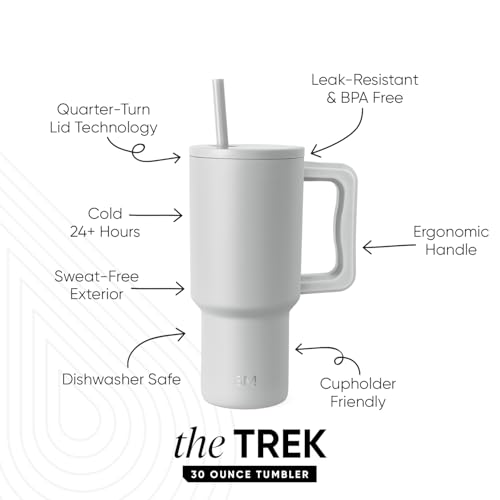 Image of Simple Modern 30 oz Trek Tumbler with Handle and Straw Lid | Cup Holder Friendly Insulated Stainless Steel Travel Mug | Ice Gray (Pack of 12)