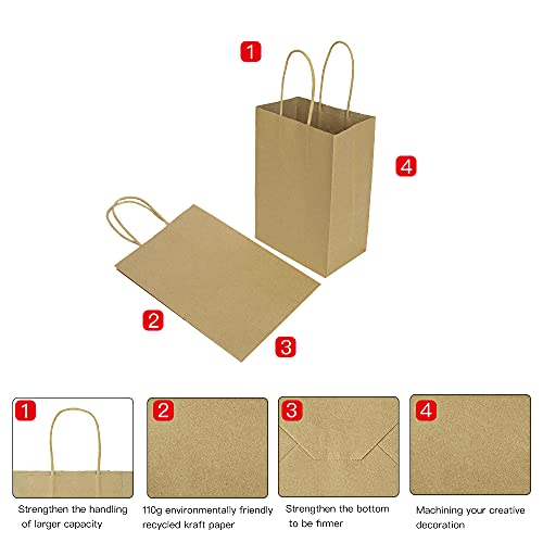 BagDream Kraft Paper Bags 100pcs 5.25x3.75x8 Inches Small Paper Gift Bags with Handles Bulk Paper Shopping Bags Kraft Bags Party Bags Brown Bags