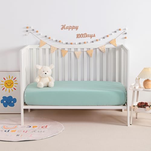 Image of NTBAY 2 Pack Muslin Cotton Crib Sheets, Soft and Breathable Double Layer 28x52 Baby Crib Sheets for Standard Crib and Toddler Mattresses, Boys, Girls, Unisex, Mint, 28x52 Inches