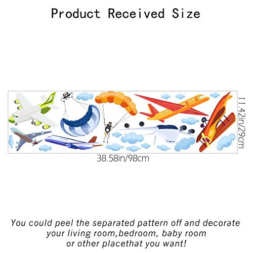 SUPERDANT Aeroplane Wall Stickers Cloud Wall Decal Nursery Decals Stickers for Walls Parachute Decal Aircraft Peel and Stick for Kids Boys Bedroom Playroom Classroom Decoration - Image 2