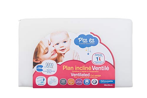 P'tit Lit - Plan incliné bébé Ventilé - 60 x 35 cm- Pour lit 60 x 120 cm - Inclinaison 15° - Evite la régurgitation - Régule la transpiration - Déhoussable - Fabrication française