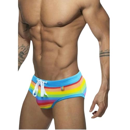 Men's U-Cup Swim Trunks Shorts Rainbow Stripe Print Drawstring Surf Briefs Beachwear Swim Trunks3