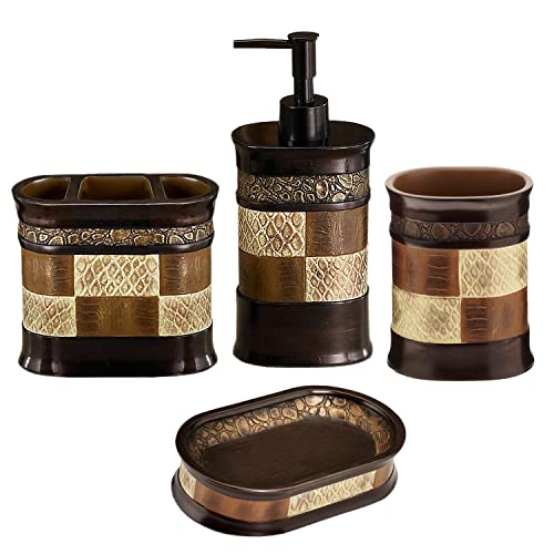 Zahari Home 4pc Zambia Stylish Bathroom Accessories Set Soap Pump, Tumbler, Tooth Brush Holder and Soap Dish Modern Classic Luxury Contemporary Decor Unique Design Animal Western Bath Set