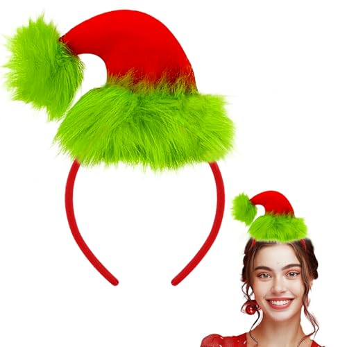 Pensar Christmas Headband Green Furry Christmas Santa Top Hat Headband for Party Accessories for Adult