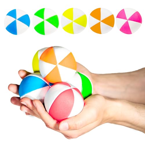 Juggle Dream UV Pro 6 Panel Star Jonglierbälle - 5er Set (Weiß/Leuchtend Gelb, Orange, Grün, Pink, Blau) mit kostenlosem Online-Lernvideo - Geeignet für Profis und Anfänger