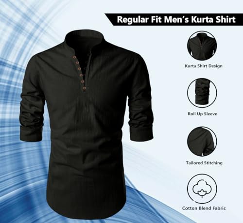 Image of FINIVO FASHION Men's Cotton Blend Regular Full Sleeve Straight Short Kurta Shirt, Casual and Formal Wear