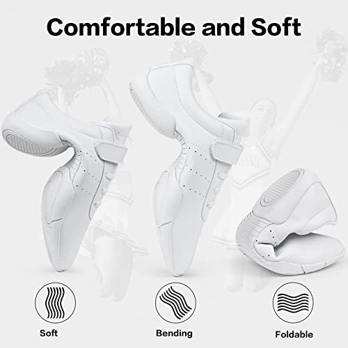 Image of Cheer Shoes for Youth Girls White Cheerleading Athletic Dance Shoes Tennis Sneakers for Competition Sport Training