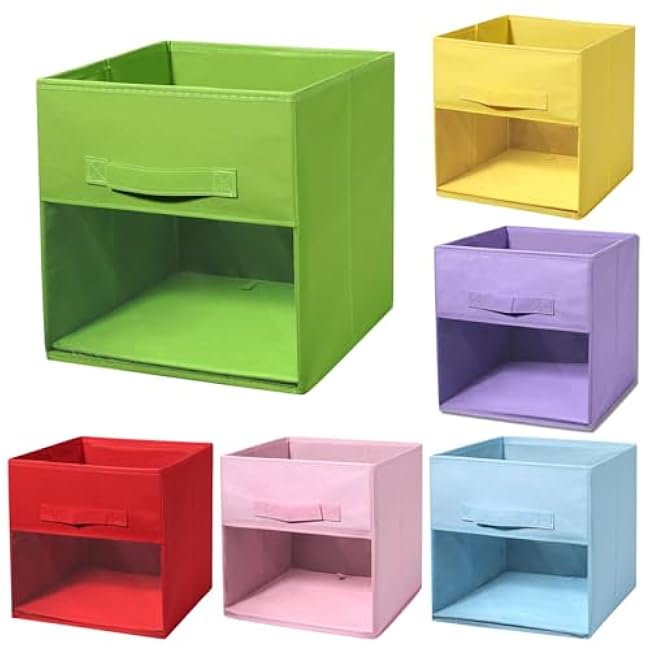 6 PCS Clear Cube Storage Bins, 10.5 x 10.5 x 11 Inches Foldable Storage Cubes, Cube Storage Cases with Handle Design, Non-Woven Cloth Organizers for Clothes, Toys, Books