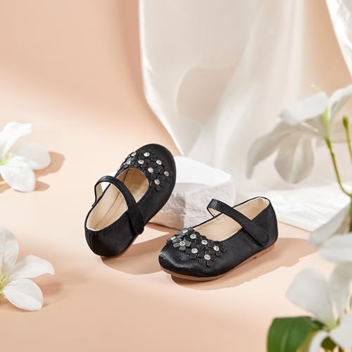 Image of PHIRAMIN Toddler Flower Girl Glitter Dress Shoes Little Girl Ballet Flats Bow Wedding Party