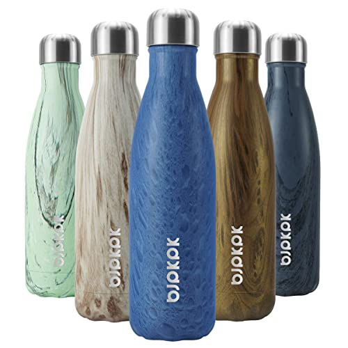 Image of BJPKPK Insulated Water Bottles 17oz Stainless Steel Water Bottles,Keep Cold for 24 Hours and Hot for 12 Hours,BPA Free,Wood Ice Blue