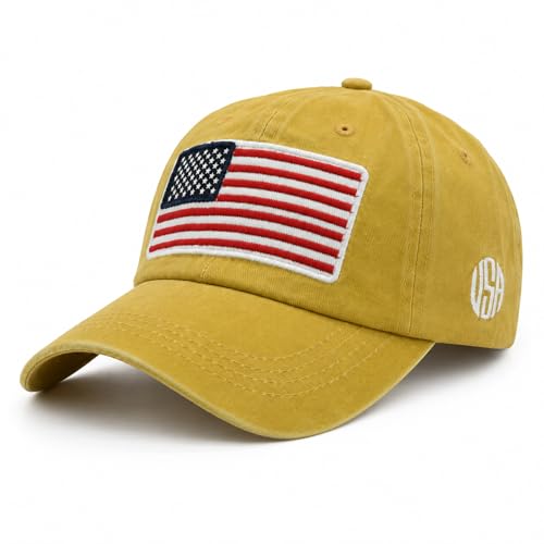 Image of American Flag Baseball Cap for Men Women, Washed Cotton USA Hat, Adjustable Patriotic Cap for 4th of July
