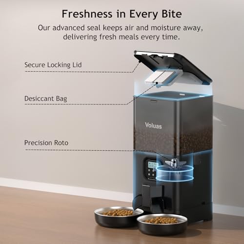 Voluas Automatic Cat Feeder for Two Cats, Double Pet Feeder with 2 Stainless Steel Bowls,6L Timed Cat Feeders with Memory Function by Voluas - Image 5