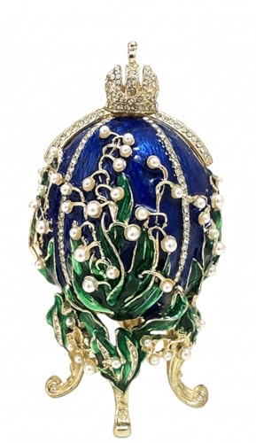 Royal Blue Fabergé Egg Pure GOLD decor 4ct Collectors Egg Russian Jewelry Box Faberge Egg Trinket HANDMADE Faberge Box 260 Austrian Crystal Diamonds & Pearls & Gold Bracelet Womens gift Ideas for her